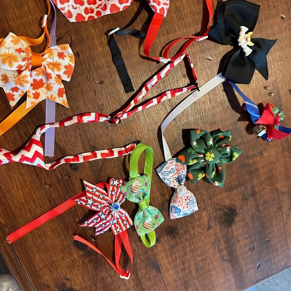 Bundle of handmade cat neckties and bows